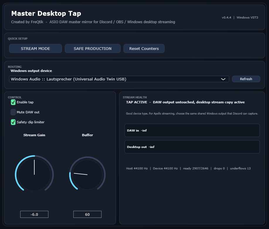 Master Desktop Tap Windows VST3 interface